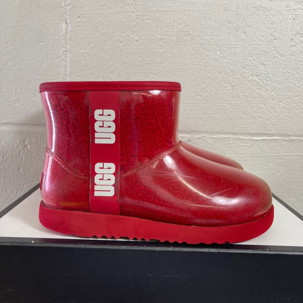 UGG Classic Clear Mini 1112386K Samba Red Waterproof Boots Kids Girls Size 4 US